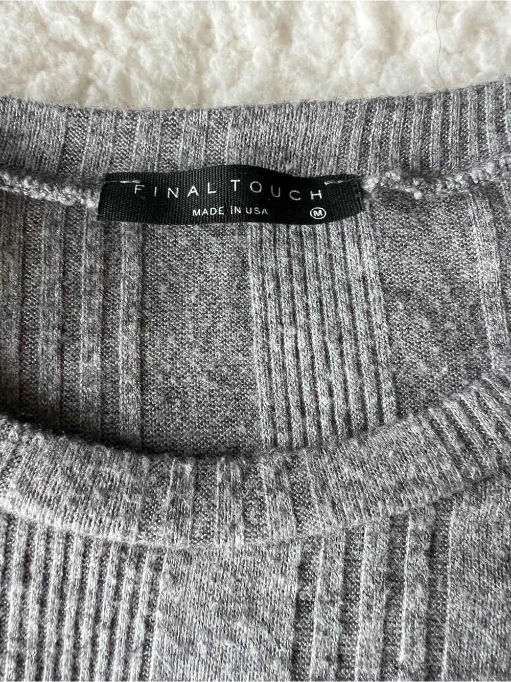 Final TouchGray Ribbed Cropped Drawstring Women's Top- M - Picture 2 of 5